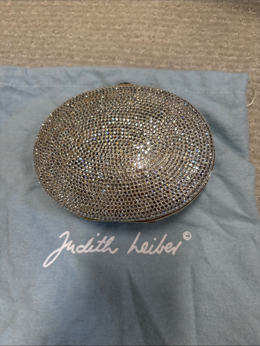 Judith Leiber Crystal Encrusted Oval Clutch with Gold Accents